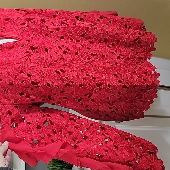 INC Red Lace Top Cold Shoulder - Picture 5 of 10